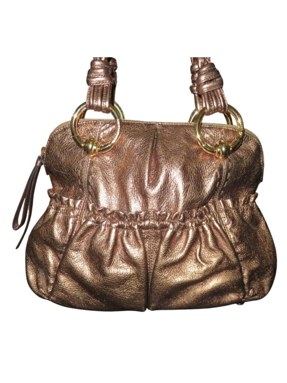 B Makowsky Bronze Copper Metallic Leather Braided Straps Hobo Satchel Handbag